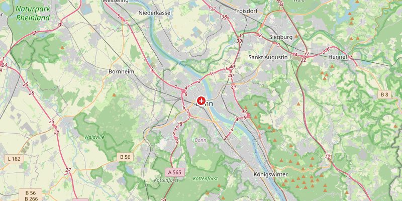 Karte von Bonn mit Höhenmarkierung – OpenStreetMap