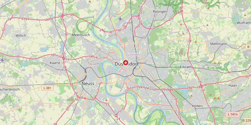 Karte von Düsseldorf mit Höhenmarkierung – OpenStreetMap