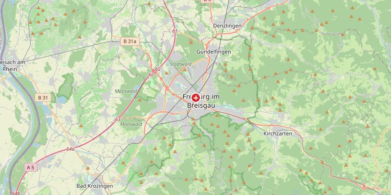 Karte von Freiburg im Breisgau mit Höhenmarkierung – OpenStreetMap