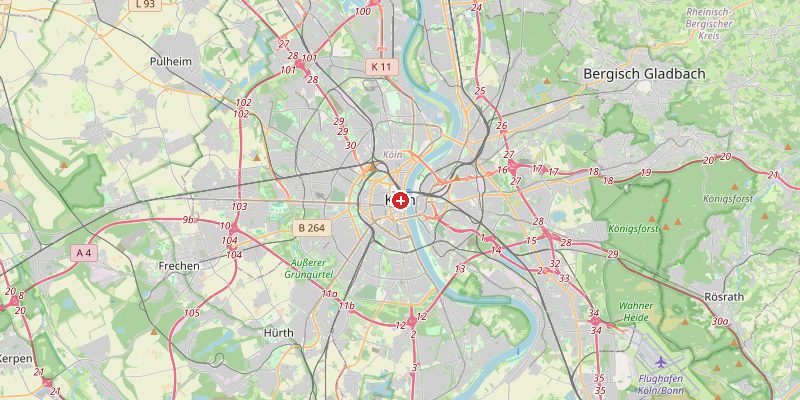 Karte von Köln mit Höhenmarkierung – OpenStreetMap