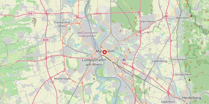 Karte von Mannheim mit Höhenmarkierung – OpenStreetMap
