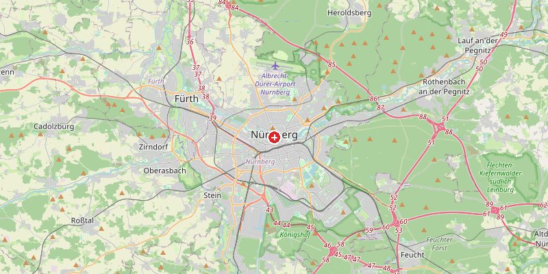 Karte von Nürnberg mit Höhenmarkierung – OpenStreetMap
