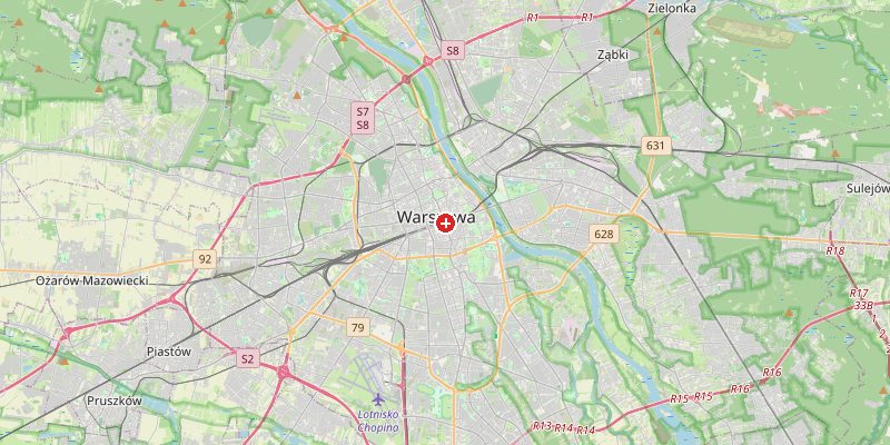 Karte von Warschau mit Höhenmarkierung – OpenStreetMap