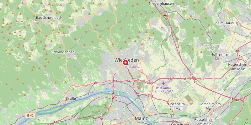 Karte von Wiesbaden mit Höhenmarkierung – OpenStreetMap